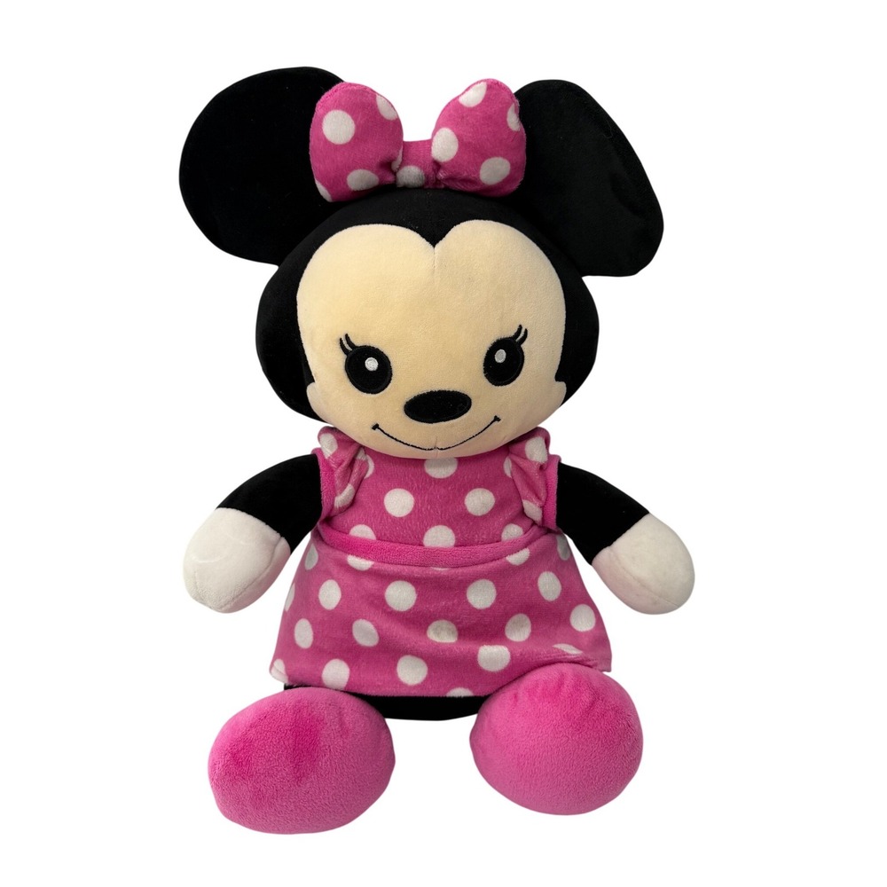 Disney Minnie Mouse Plush Weighted Stuffed Animal Pink Polka Dot Dress 15 inch